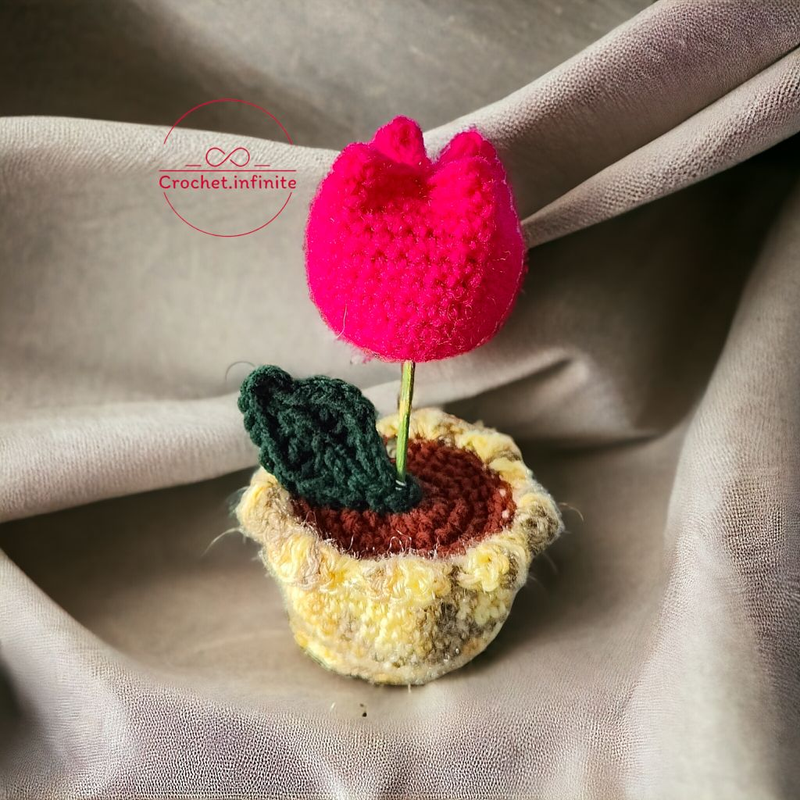 Tulip With Pot Made Using Crochet Technique