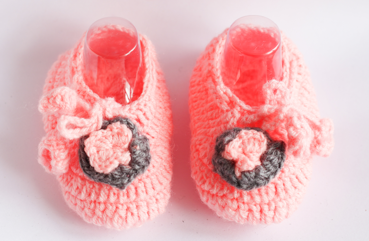 Woonie Crochet Floral Applique Detail Frock with Matching Headband and Booties 