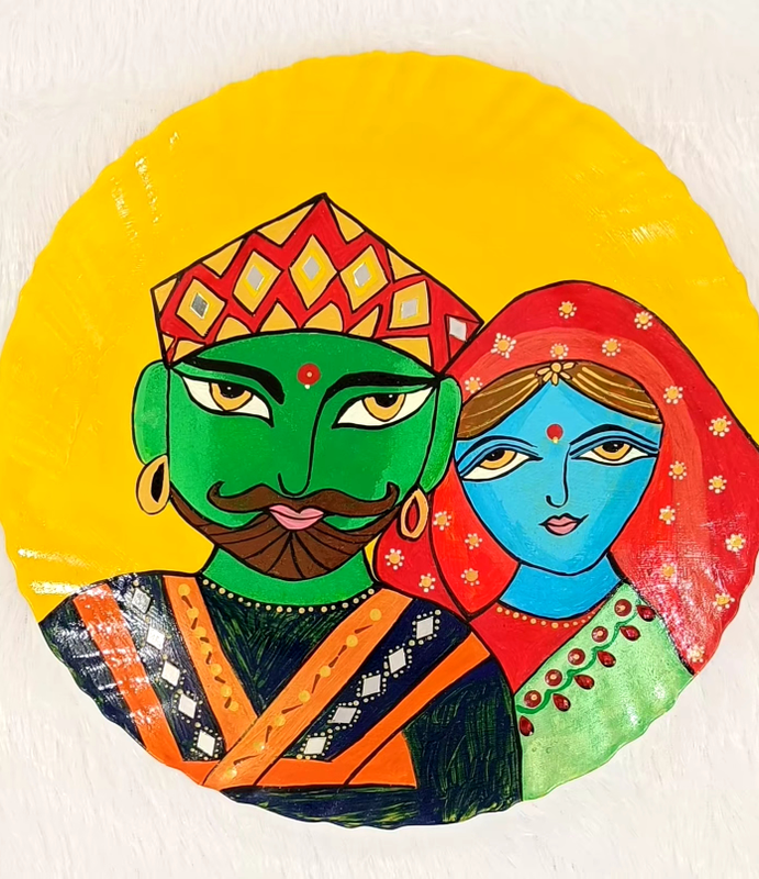 Hand Painted wallplate in Rajasthani Folk- Design 1