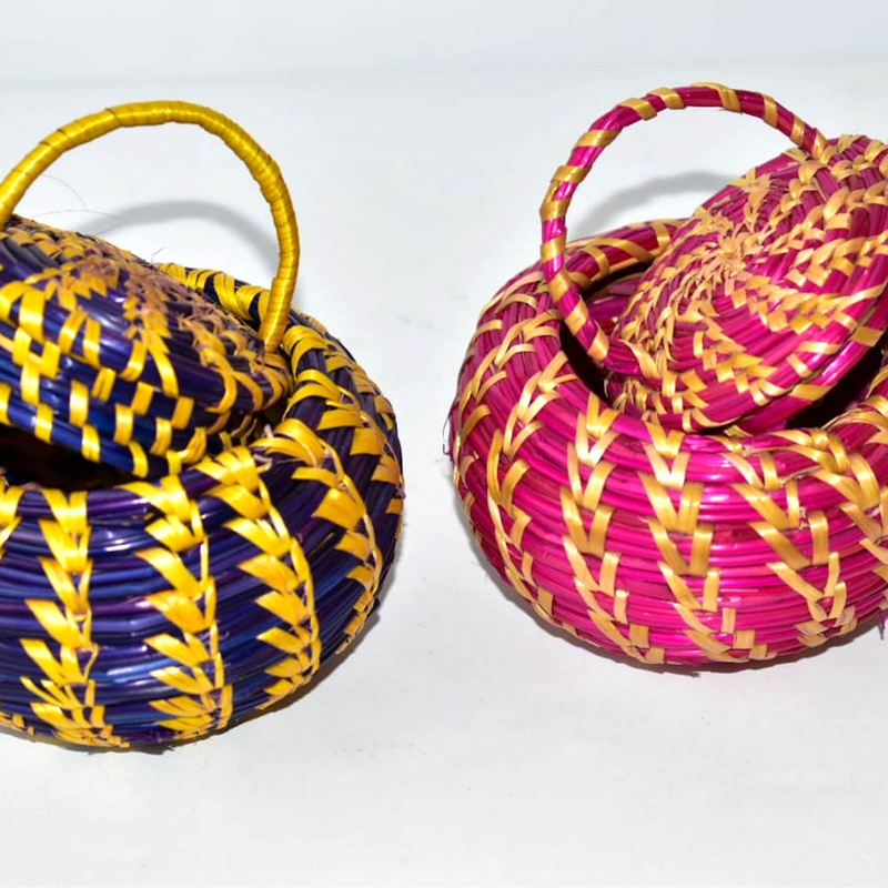 Small  Bamboo Accessories Basket with Lid and Handle/ Jewelry Storage/ Mother Gift- set of 2